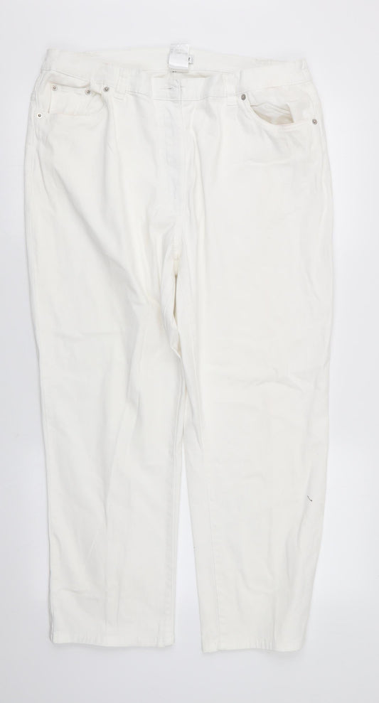 Damart Womens White  Cotton Straight Jeans Size 20 L26 in Regular  - Side Elastication Soft texture