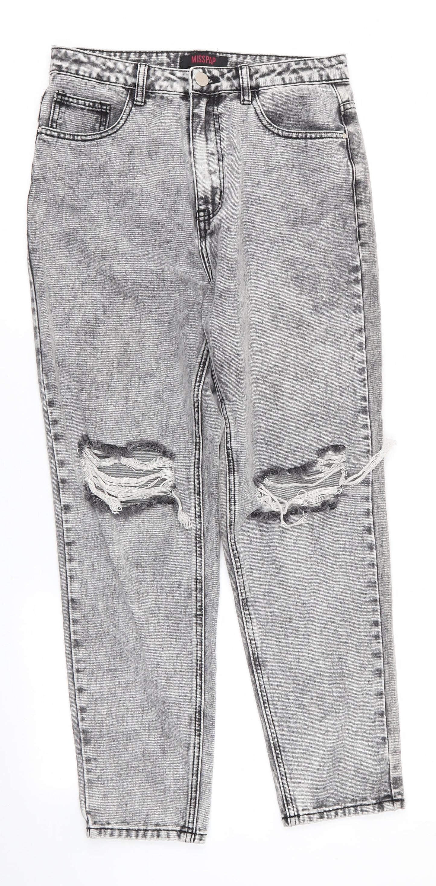 Misspap Womens Black  Cotton Skinny Jeans Size 10 L27 in Regular  - Black Grey Stonewash