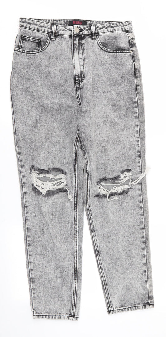 Misspap Womens Black  Cotton Skinny Jeans Size 10 L27 in Regular  - Black Grey Stonewash