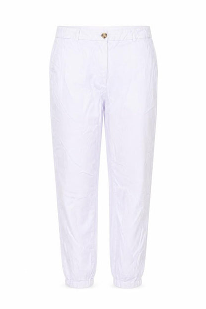 Front view of Marks & Spencer women’s purple cotton trousers, size UK 10, 25-inch leg regular