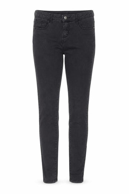 Front view of Denim & Co. women’s black cotton skinny jeans, size UK 10, 31-inch leg regular