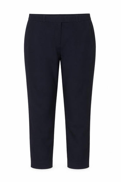 Front view of Marks & Spencer women’s blue viscose trousers, size UK 14, 24-inch leg regular