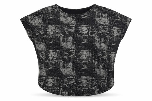 Front view of Saloos women’s black polyester basic t-shirt, size UK 14, round neck