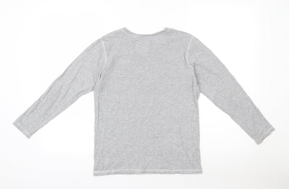 Tokyo Laundry Co Boys Grey  Cotton Basic T-Shirt Size 11-12 Years Round Neck Pullover - Badge Detail