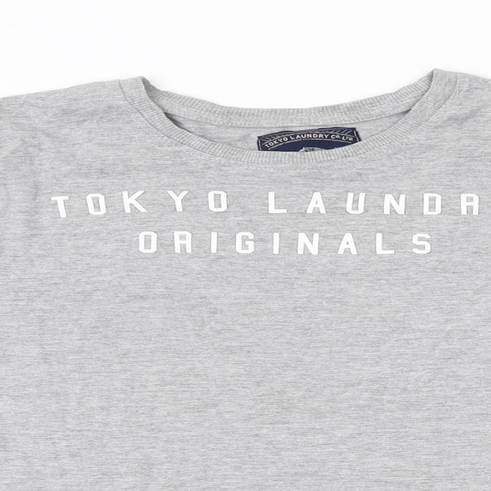 Tokyo Laundry Co Boys Grey  Cotton Basic T-Shirt Size 11-12 Years Round Neck Pullover - Badge Detail