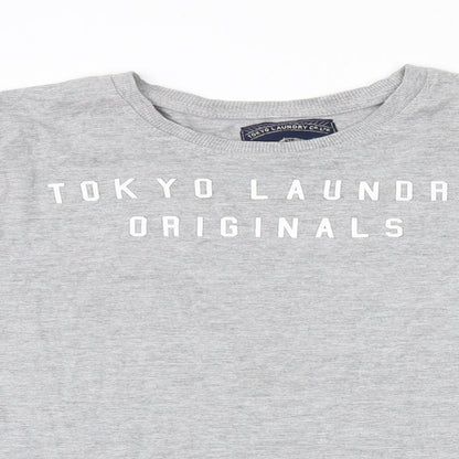 Tokyo Laundry Co Boys Grey  Cotton Basic T-Shirt Size 11-12 Years Round Neck Pullover - Badge Detail