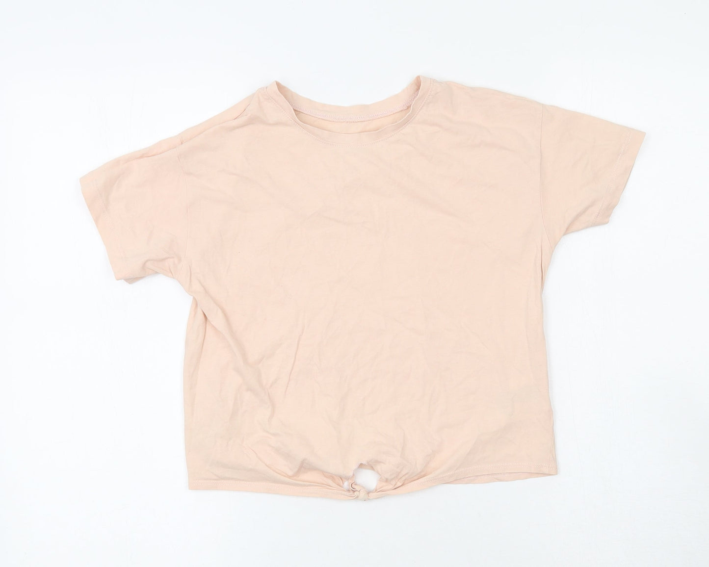 H&M Girls Beige  100% Cotton Basic T-Shirt Size 10-11 Years Round Neck Pullover - Tie Detail
