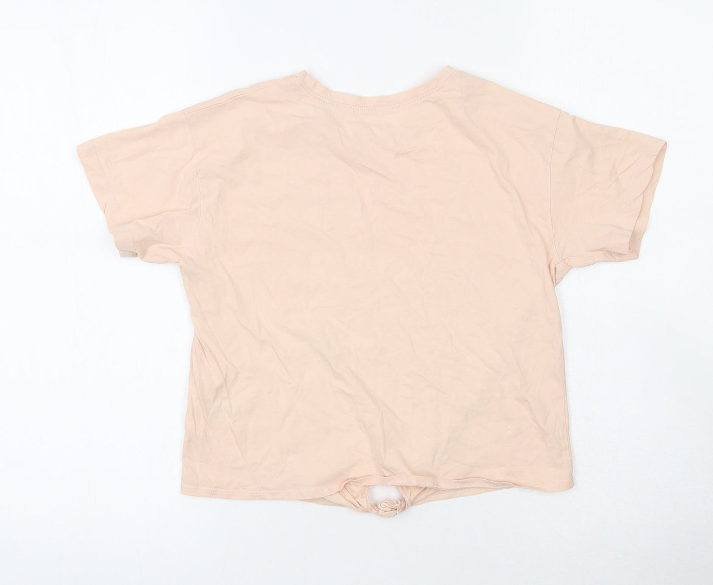 H&M Girls Beige  100% Cotton Basic T-Shirt Size 10-11 Years Round Neck Pullover - Tie Detail