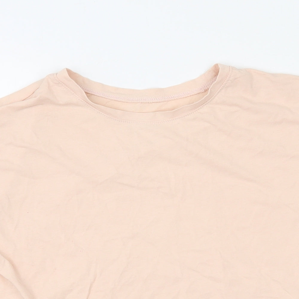 H&M Girls Beige  100% Cotton Basic T-Shirt Size 10-11 Years Round Neck Pullover - Tie Detail