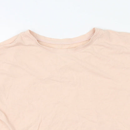 H&M Girls Beige  100% Cotton Basic T-Shirt Size 10-11 Years Round Neck Pullover - Tie Detail