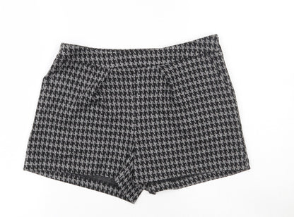 Papaya Womens Black Check Polyester Hot Pants Shorts Size 8  Regular Zip