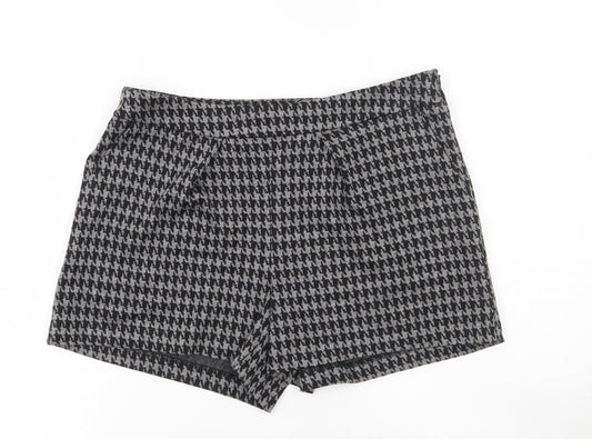 Papaya Womens Black Check Polyester Hot Pants Shorts Size 8  Regular Zip
