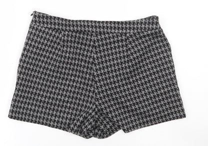 Papaya Womens Black Check Polyester Hot Pants Shorts Size 8  Regular Zip