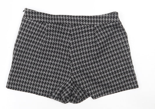 Papaya Womens Black Check Polyester Hot Pants Shorts Size 8  Regular Zip