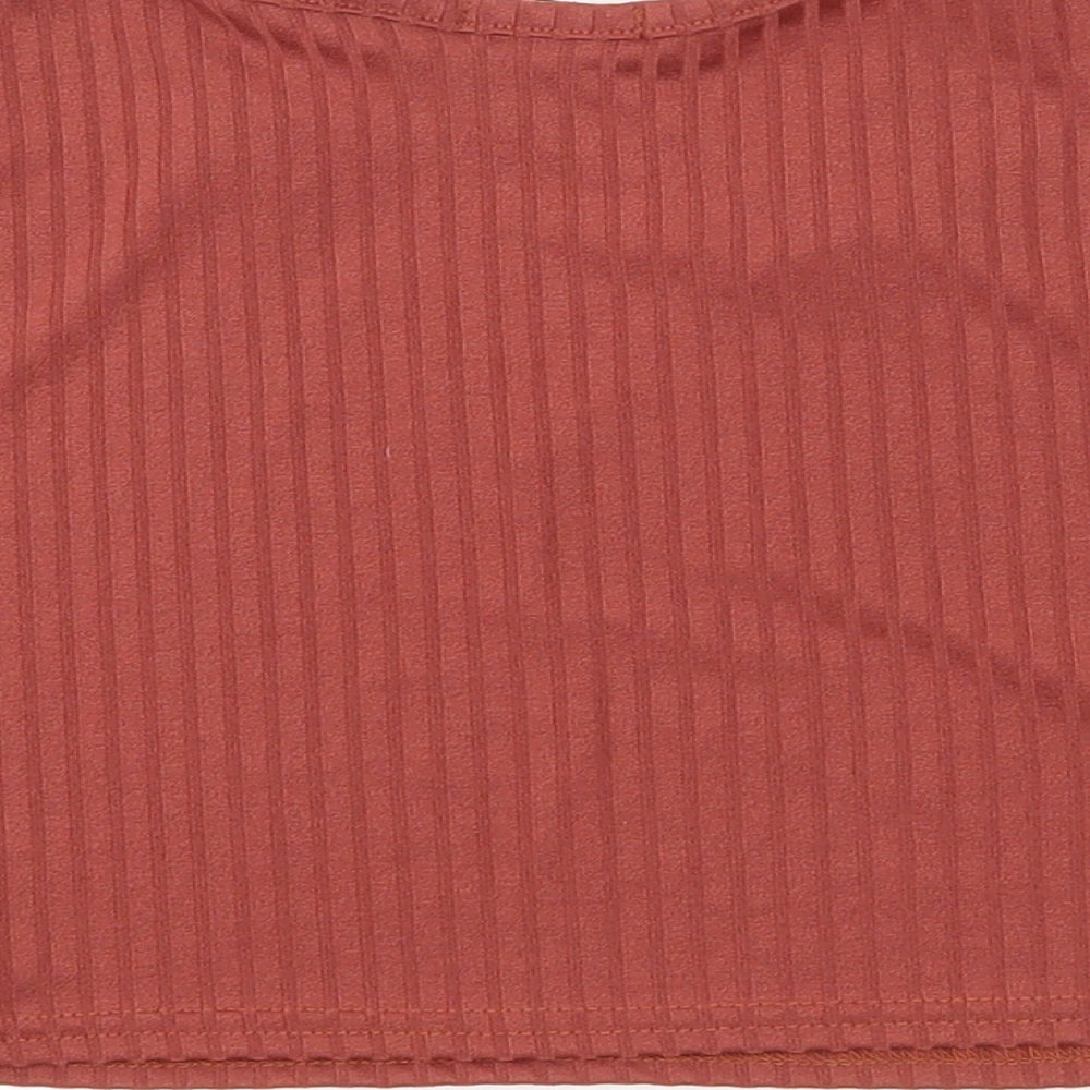 Boohoo Womens Red Striped Polyester Cropped T-Shirt Size 12 V-Neck