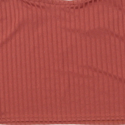 Boohoo Womens Red Striped Polyester Cropped T-Shirt Size 12 V-Neck