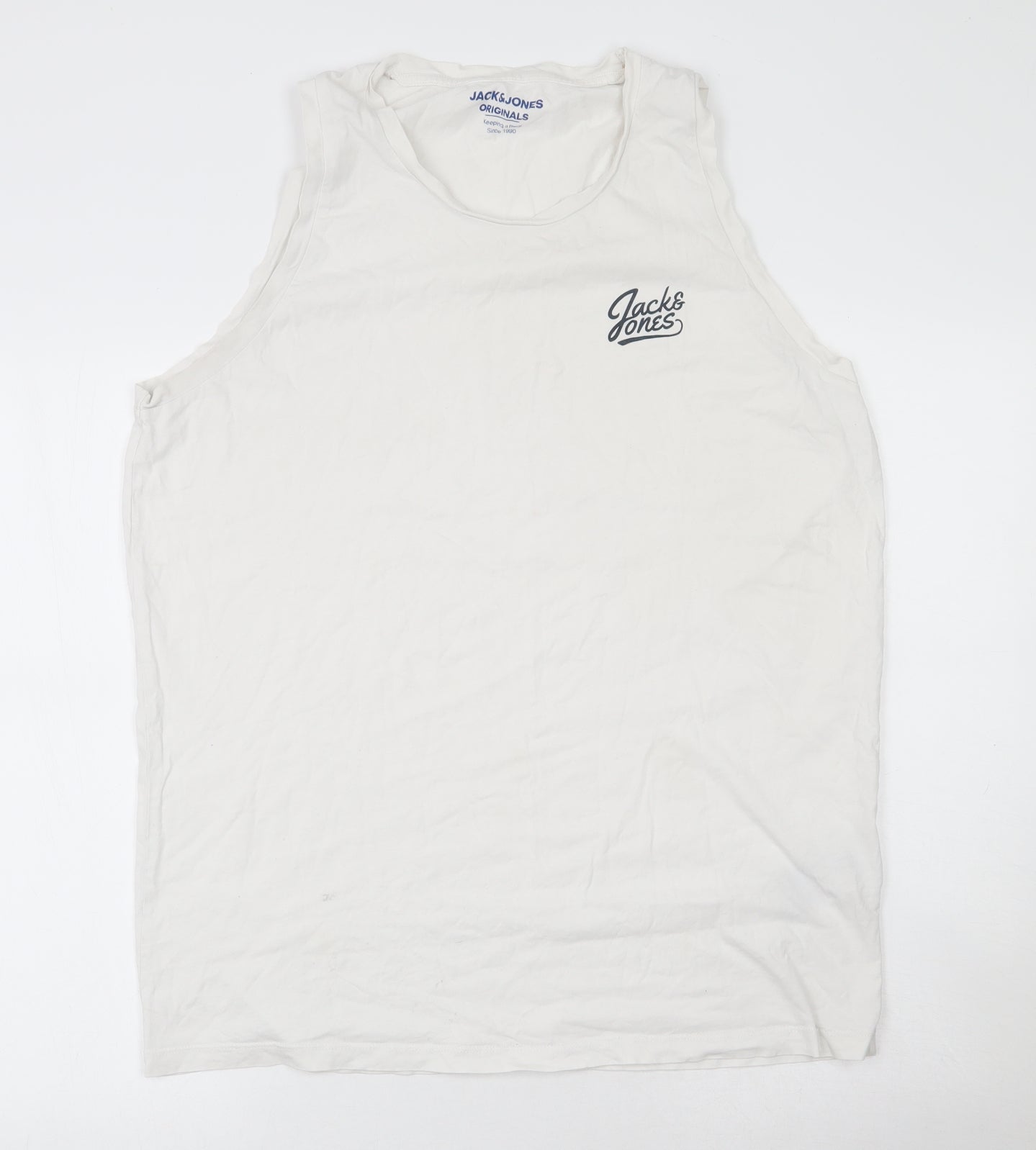 Jacks & Jones Mens White  Cotton  T-Shirt  Round Neck  - Tank