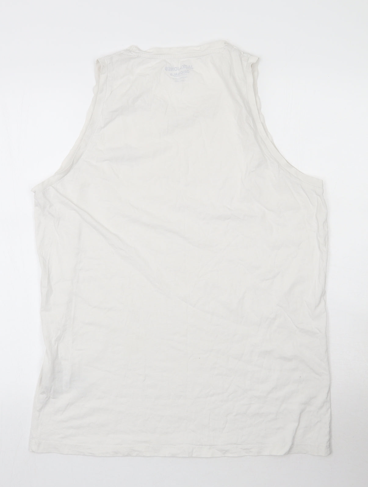 Jacks & Jones Mens White  Cotton  T-Shirt  Round Neck  - Tank