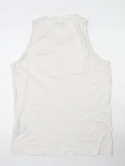 Jacks & Jones Mens White  Cotton  T-Shirt  Round Neck  - Tank