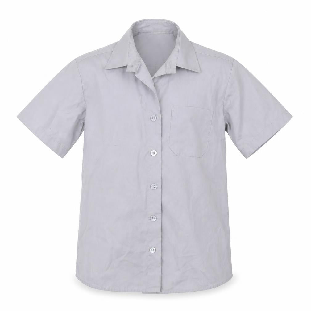 Front view of George boys’ grey polyester basic button-up, size 7-8, years collared button