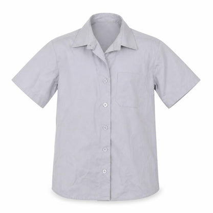 Front view of George boys’ grey polyester basic button-up, size 7-8, years collared button