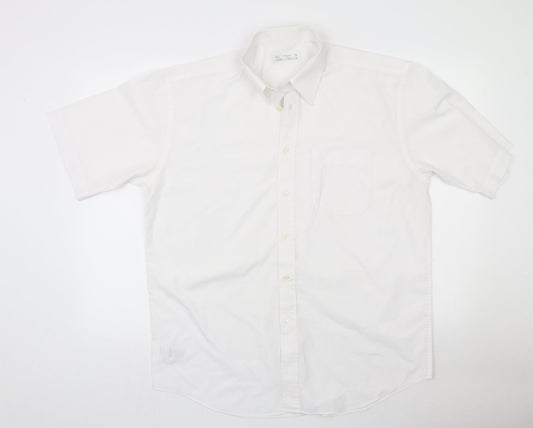 Marks and Spencer Womens White  Polyester Basic Button-Up Size 16 Collared