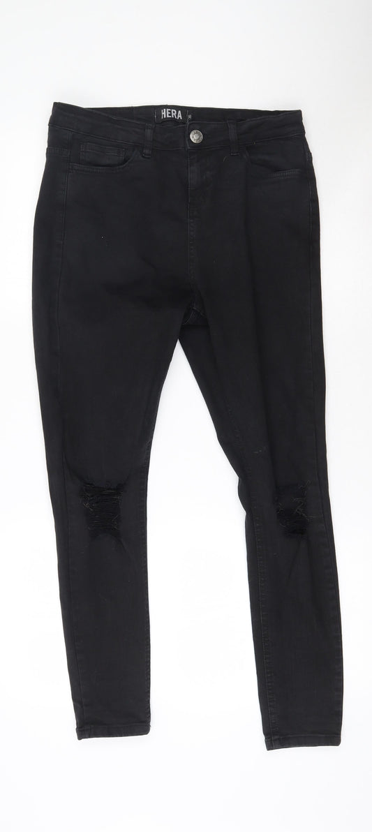 Hera Womens Black  Cotton Skinny Jeans Size S L28 in Regular Zip
