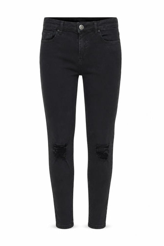 Front view of Hera women’s black cotton skinny jeans, size S, 28-inch leg regular zip
