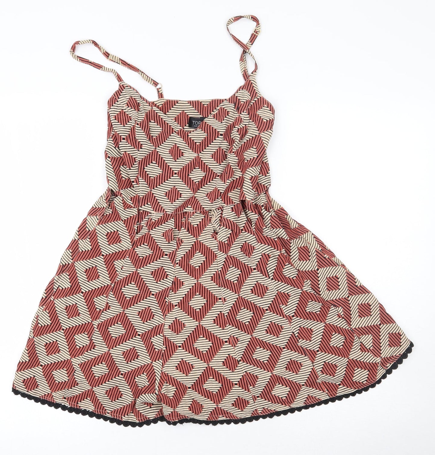 Topshop Womens Multicoloured Argyle/Diamond Viscose Playsuit One-Piece Size 8  Zip