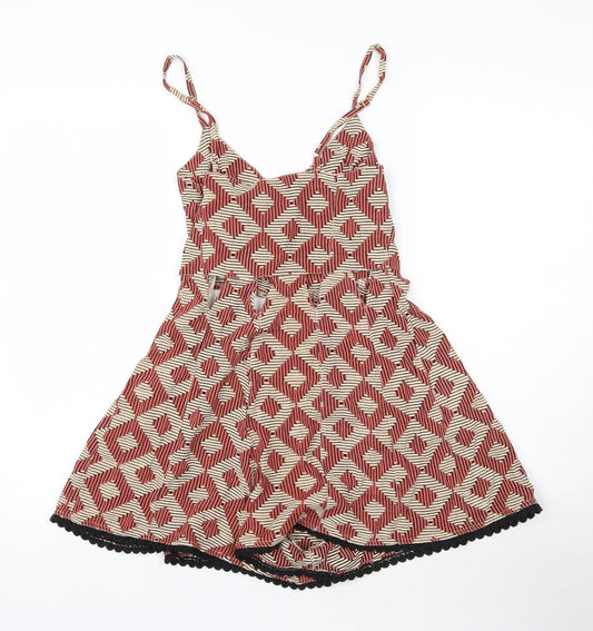 Topshop Womens Multicoloured Argyle/Diamond Viscose Playsuit One-Piece Size 8  Zip