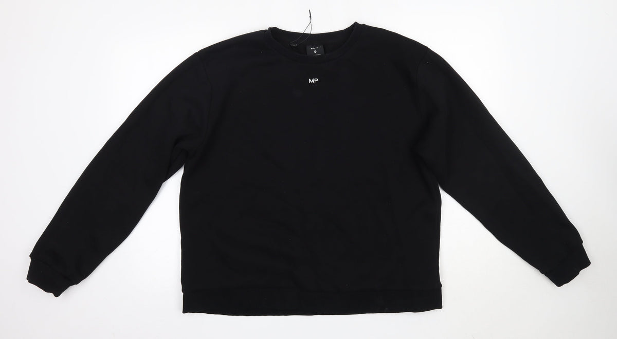 Additional front view of Myprotein men’s black round neck cotton jumper, size 2XL