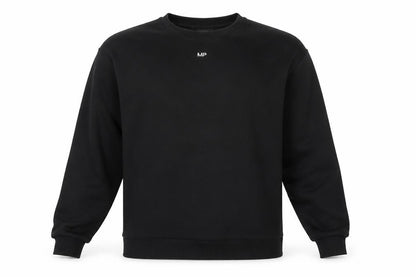 Front view of Myprotein men’s black round neck cotton jumper, size 2XL