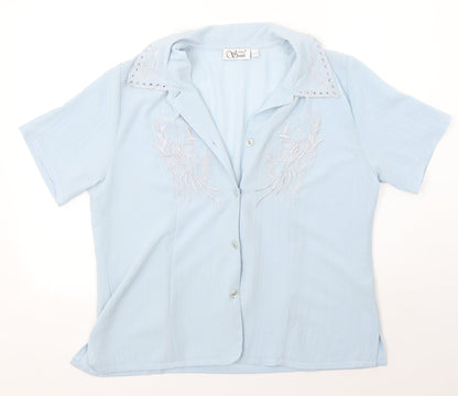 Womens UK Size 14 Anne Smith Blue Basic Button-Up