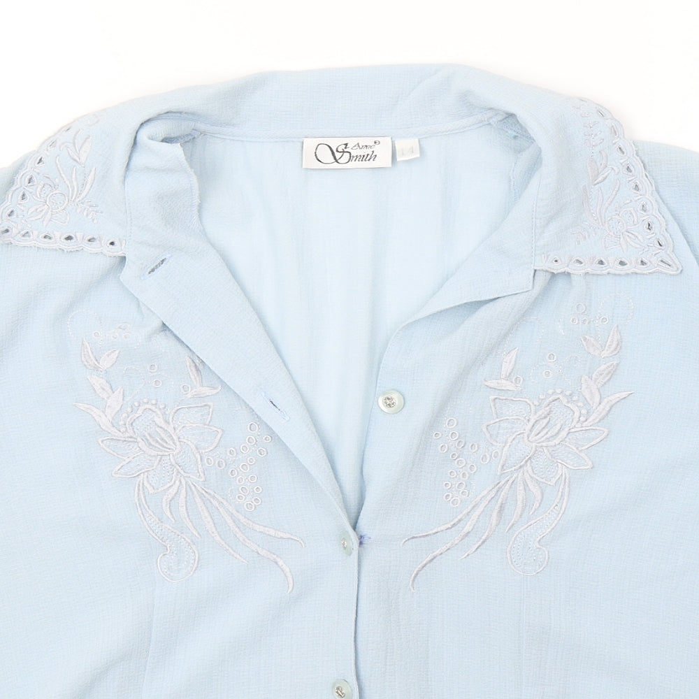 Womens UK Size 14 Anne Smith Blue Basic Button-Up