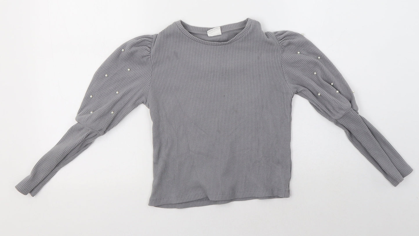 H&M Girls Grey Round Neck  Cotton Pullover Jumper Size 7 Years