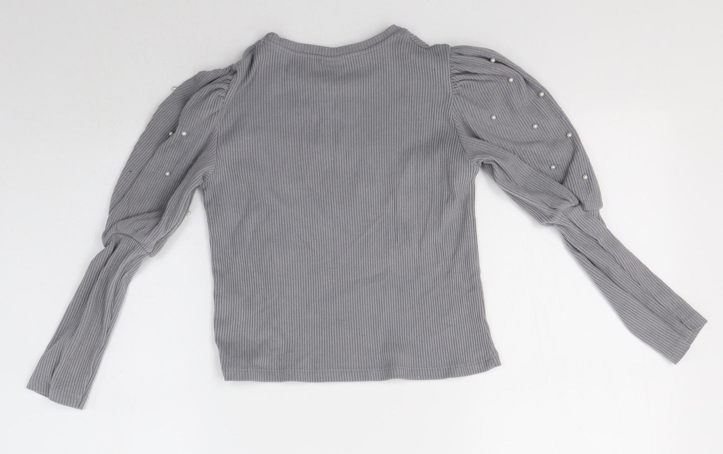 H&M Girls Grey Round Neck  Cotton Pullover Jumper Size 7 Years