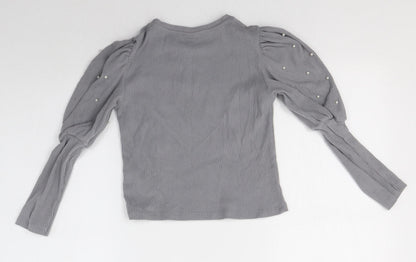H&M Girls Grey Round Neck  Cotton Pullover Jumper Size 7 Years