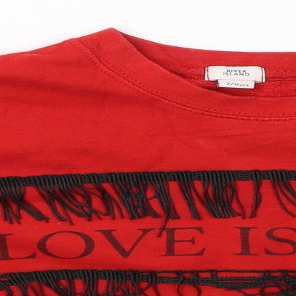 River Island Girls Red Round Neck  Cotton Pullover Jumper Size 7-8 Years