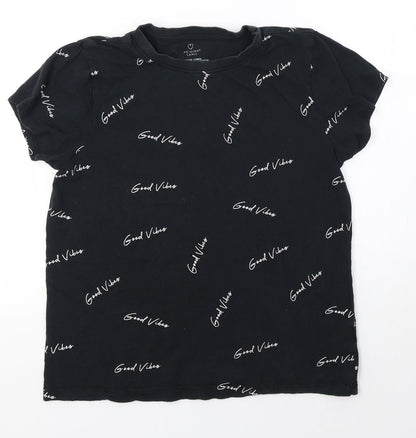 Primark Womens Black  100% Cotton Basic T-Shirt Size S Round Neck