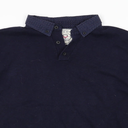 Brave Soul Mens Blue Collared  Cotton Pullover Jumper Size S   - Faux Shirt Collar Buttoned