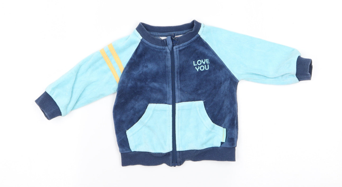 Cocco Drillo Boys Blue Colourblock Cotton Cardigan Jumper Size 3-6 Months   - Love you Navy Turquoise Yellow