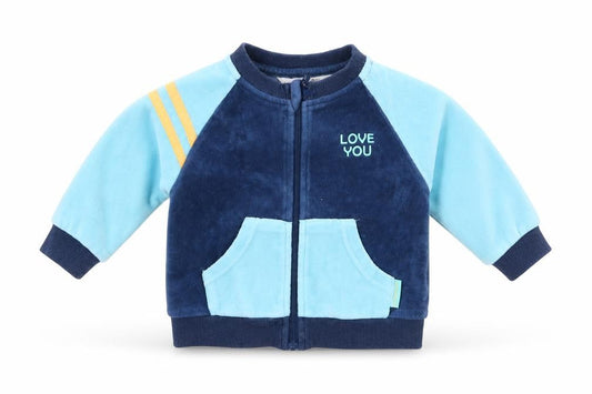 Cocco Drillo Boys Blue Colourblock Cotton Cardigan Jumper Size 3-6 Months   - Love you Navy Turquoise Yellow
