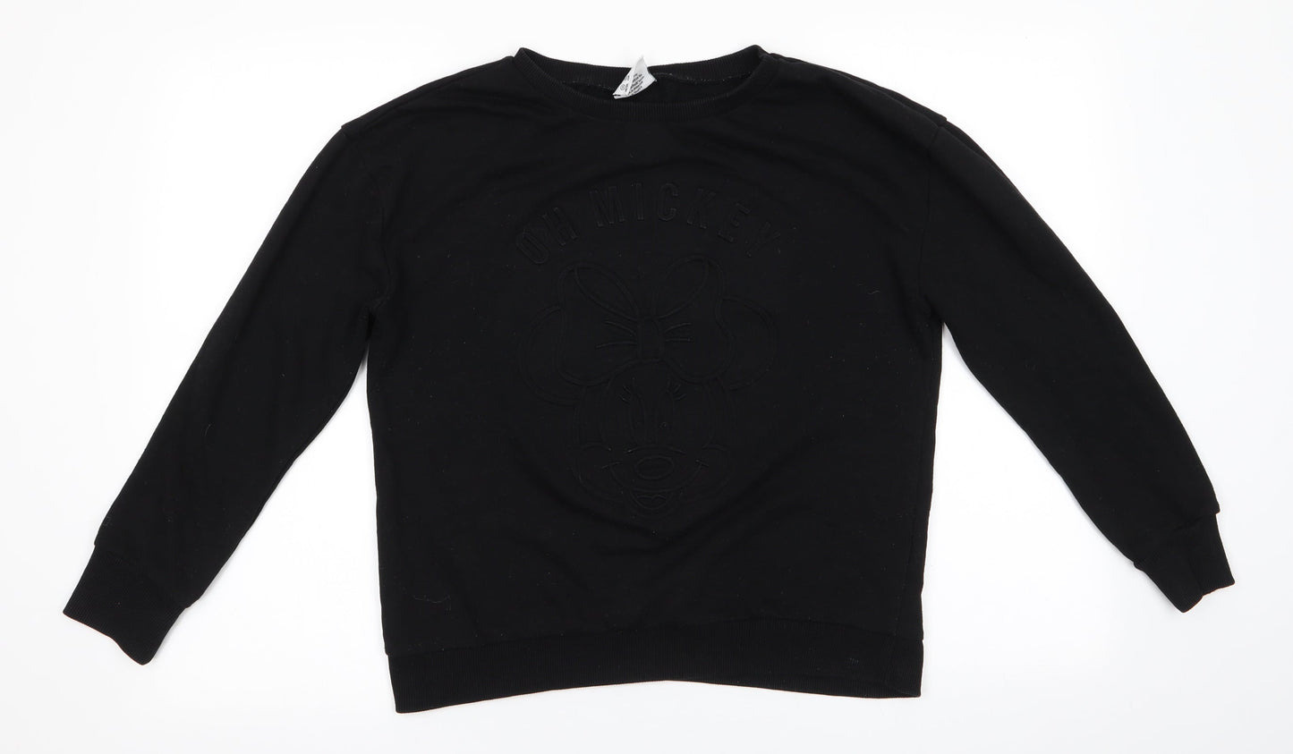 Disney by Atmosphere Womens Black Animal Print Polyester Pullover Sweatshirt Size 12   - Embossed Mickey Mouse Oh Mickey