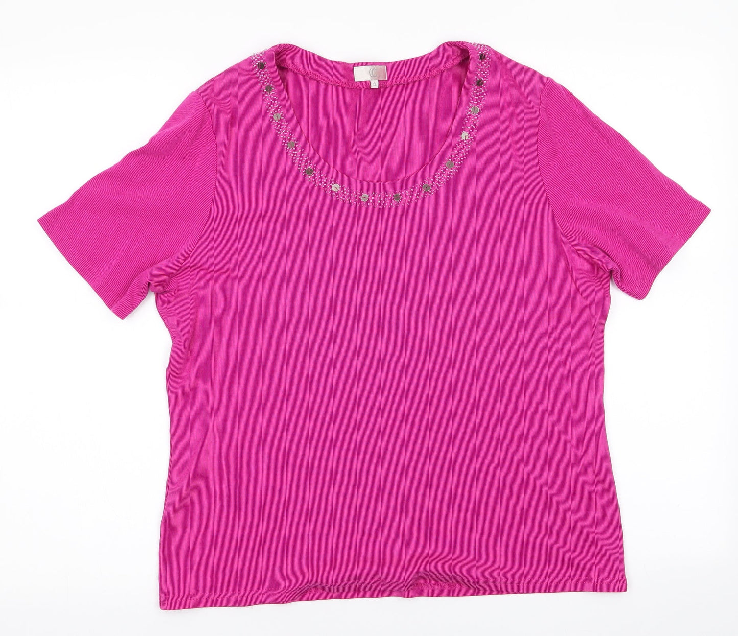 CC Womens Pink  Cotton Tunic T-Shirt Size XL Round Neck - Detailed neckline