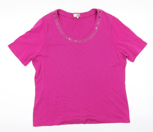 CC Womens Pink  Cotton Tunic T-Shirt Size XL Round Neck - Detailed neckline