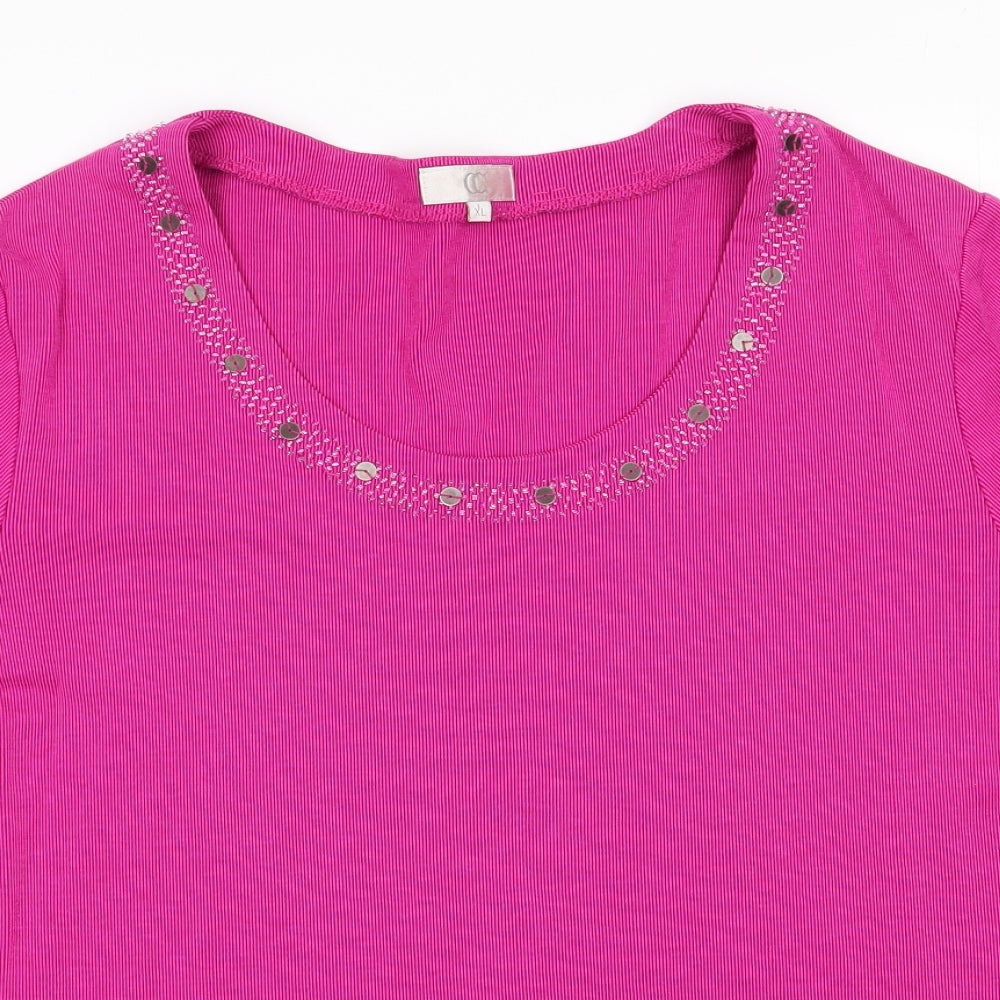CC Womens Pink  Cotton Tunic T-Shirt Size XL Round Neck - Detailed neckline