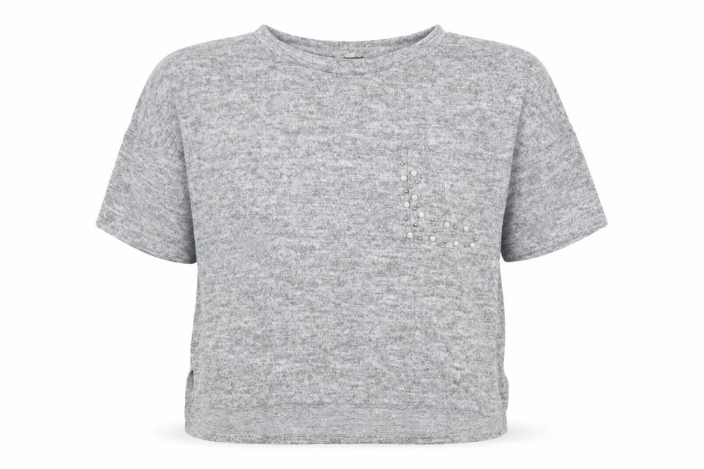 Front view of Bellambia women’s grey round neck polyester jumper, size L