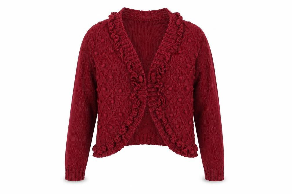 Front view of Bonmarché women’s purple v-neck cotton cardigan jumper, size L