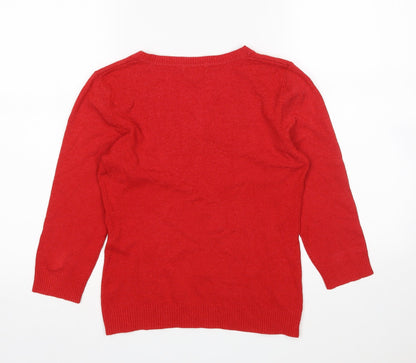 H&M Womens Red V-Neck  Acrylic Pullover Jumper Size M