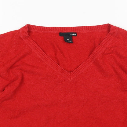 H&M Womens Red V-Neck  Acrylic Pullover Jumper Size M